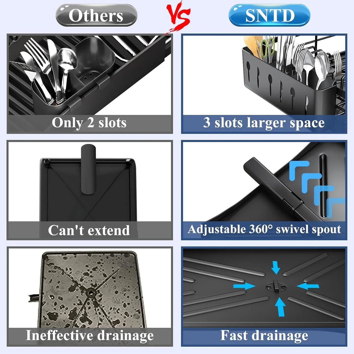 Royallure Stor Diskställ med Avtorkningsbräda Rostfri Diskställ för Kök