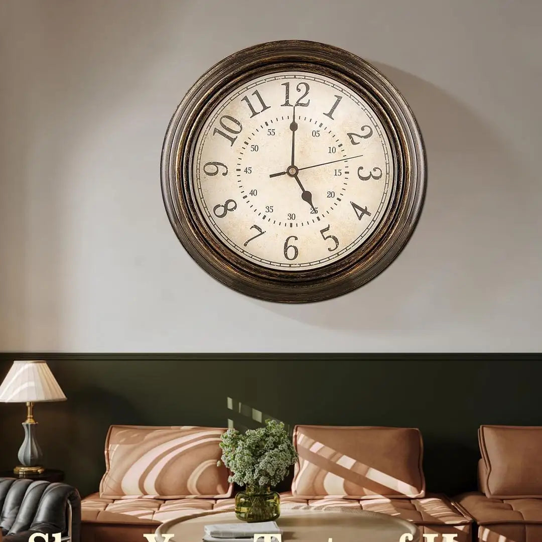 Royallure Vintage Tyst Kvarts Väggklocka – Icke-Tickande Svep, Antik Design