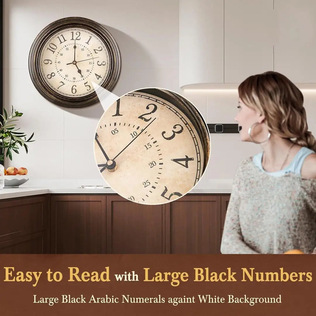 Royallure Vintage Tyst Kvarts Väggklocka – Icke-Tickande Svep, Antik Design