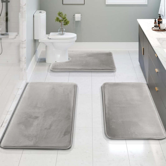 Royallure 3-delad Minnesskum Badrumsmattset – Absorberande, Halkfri & Tvättbar