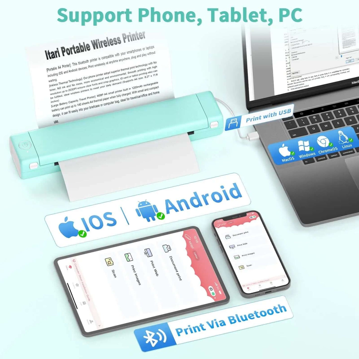 Royallure Pocket Thermal Printer – Kompakt bläckfri, Bluetooth Skriv ut var som helst