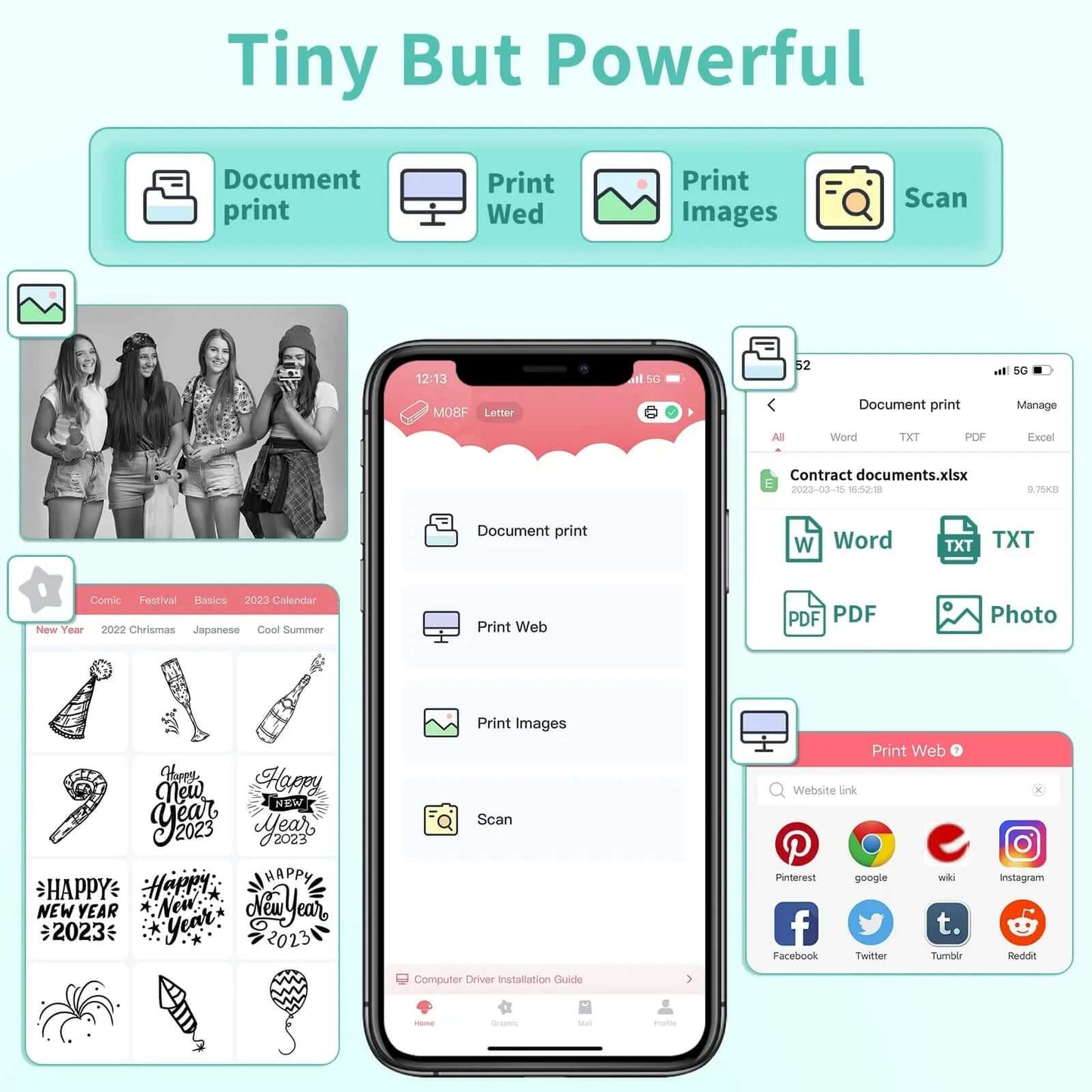 Royallure Pocket Thermal Printer – Kompakt bläckfri, Bluetooth Skriv ut var som helst