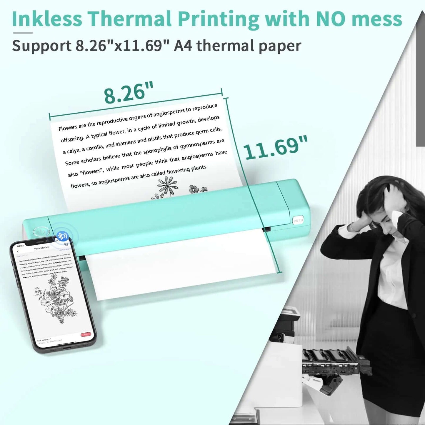 Royallure Pocket Thermal Printer – Kompakt bläckfri, Bluetooth Skriv ut var som helst