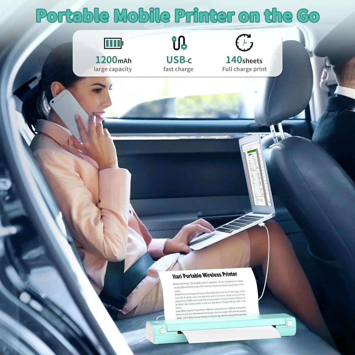 Royallure Pocket Thermal Printer – Kompakt bläckfri, Bluetooth Skriv ut var som helst