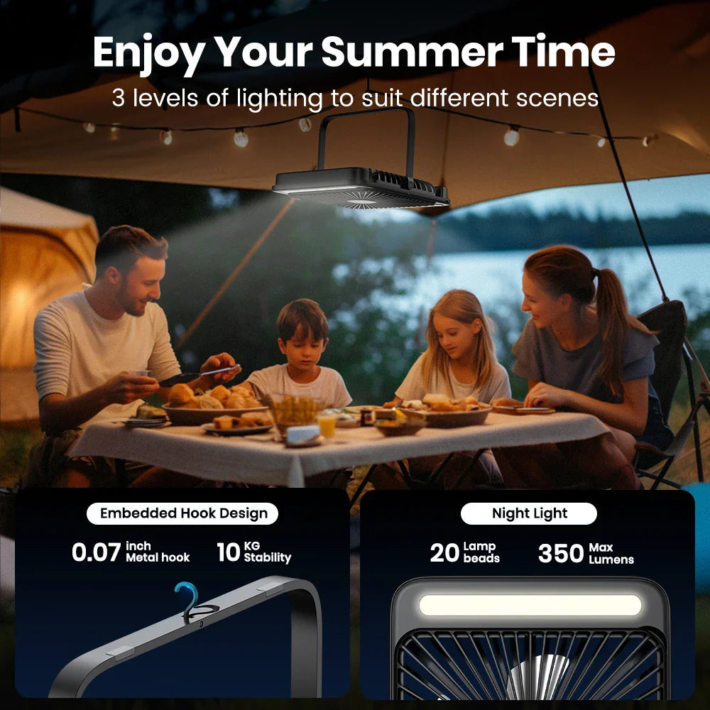 Royallure Bärbar Uppladdningsbar Bordsvovare – 20000mAh Batteri, Tyst 4-Hastighets Luftflöde & LED Lampa