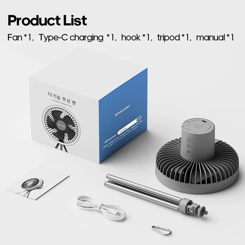 Royallure Bärbar Campingfläkt 10000mAh Uppladdningsbar med LED-lampa & Power Bank