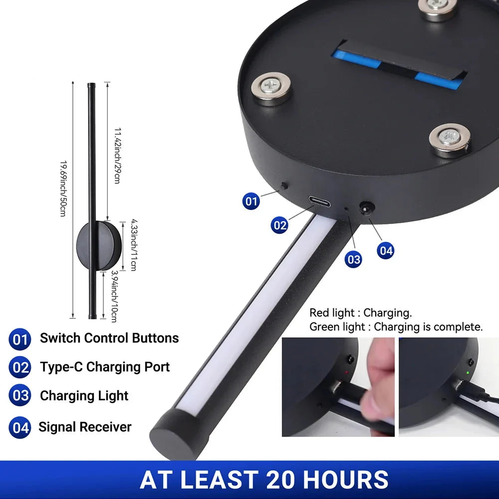 Royallure 2-Pack Uppladdningsbar LED Vägglampa med Fjärrkontroll, Dimbar 50–80cm