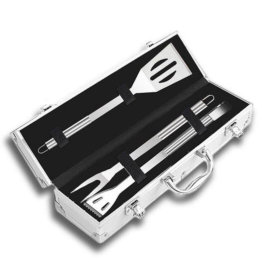 Royallure Rostfritt Stål BBQ Verktygsset med Aluminiumfodral — Hållbar Grilluppsättning för Utomhusmatlagning