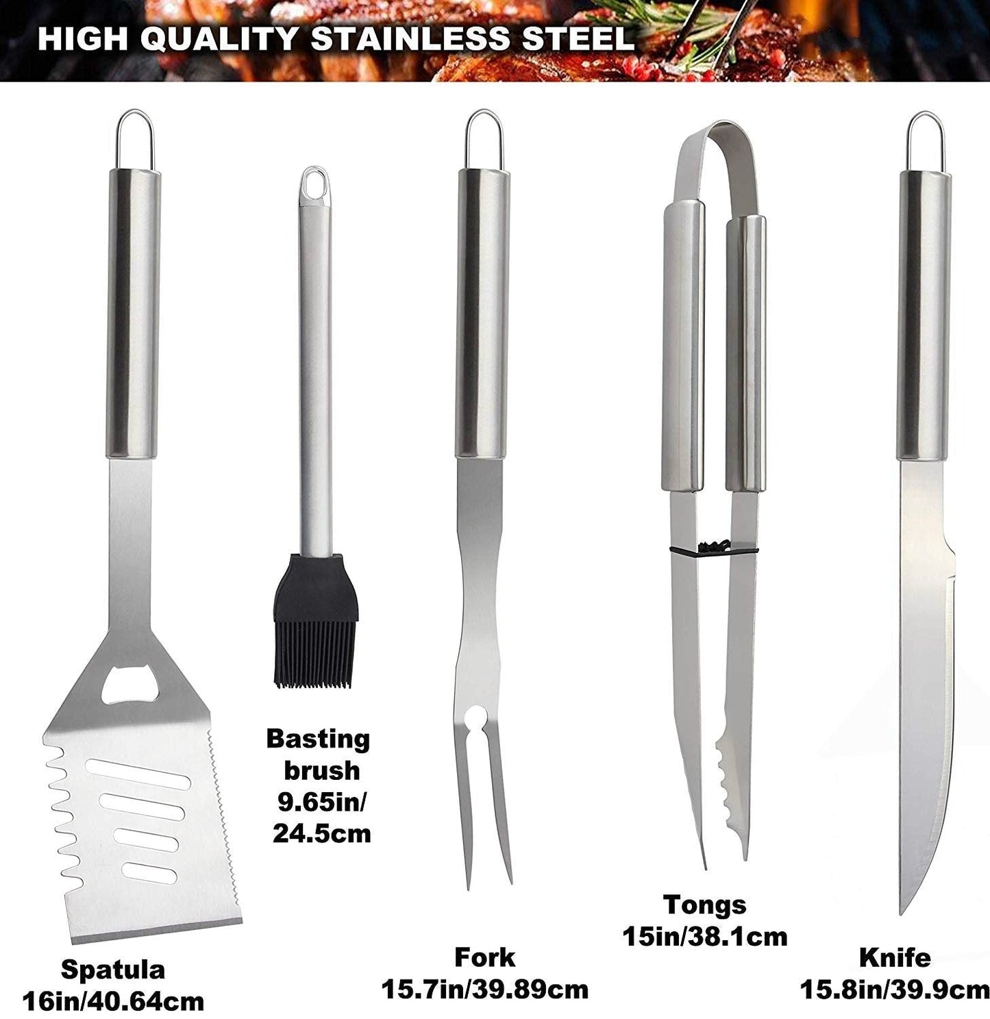 Royallure Rostfritt Stål BBQ Verktygsset med Aluminiumfodral — Hållbar Grilluppsättning för Utomhusmatlagning