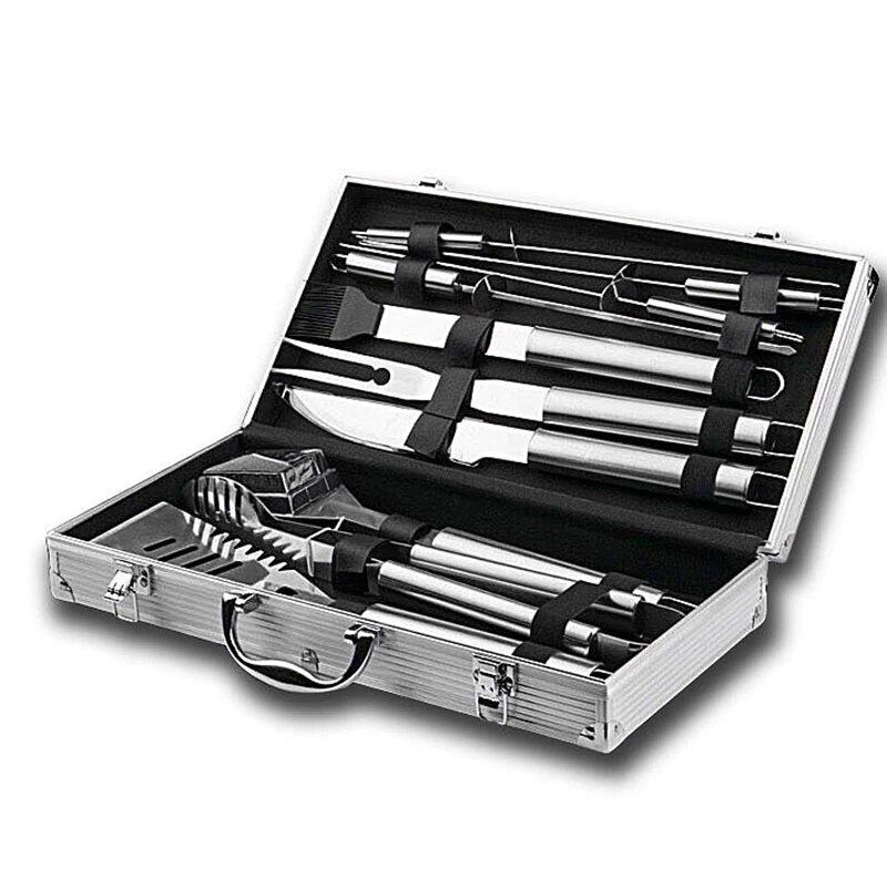 Royallure Rostfritt Stål BBQ Verktygsset med Aluminiumfodral — Hållbar Grilluppsättning för Utomhusmatlagning