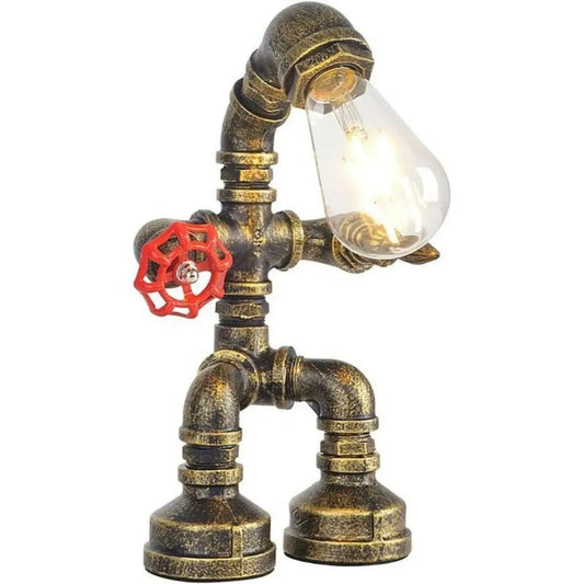 Royallure Steampunk Robot Pipe Table Lamp – Industriell Järnskulptur med E27-sockel