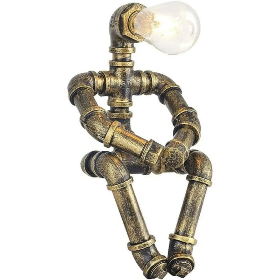 Royallure Steampunk Robot Pipe Table Lamp – Industriell Järnskulptur med E27-sockel