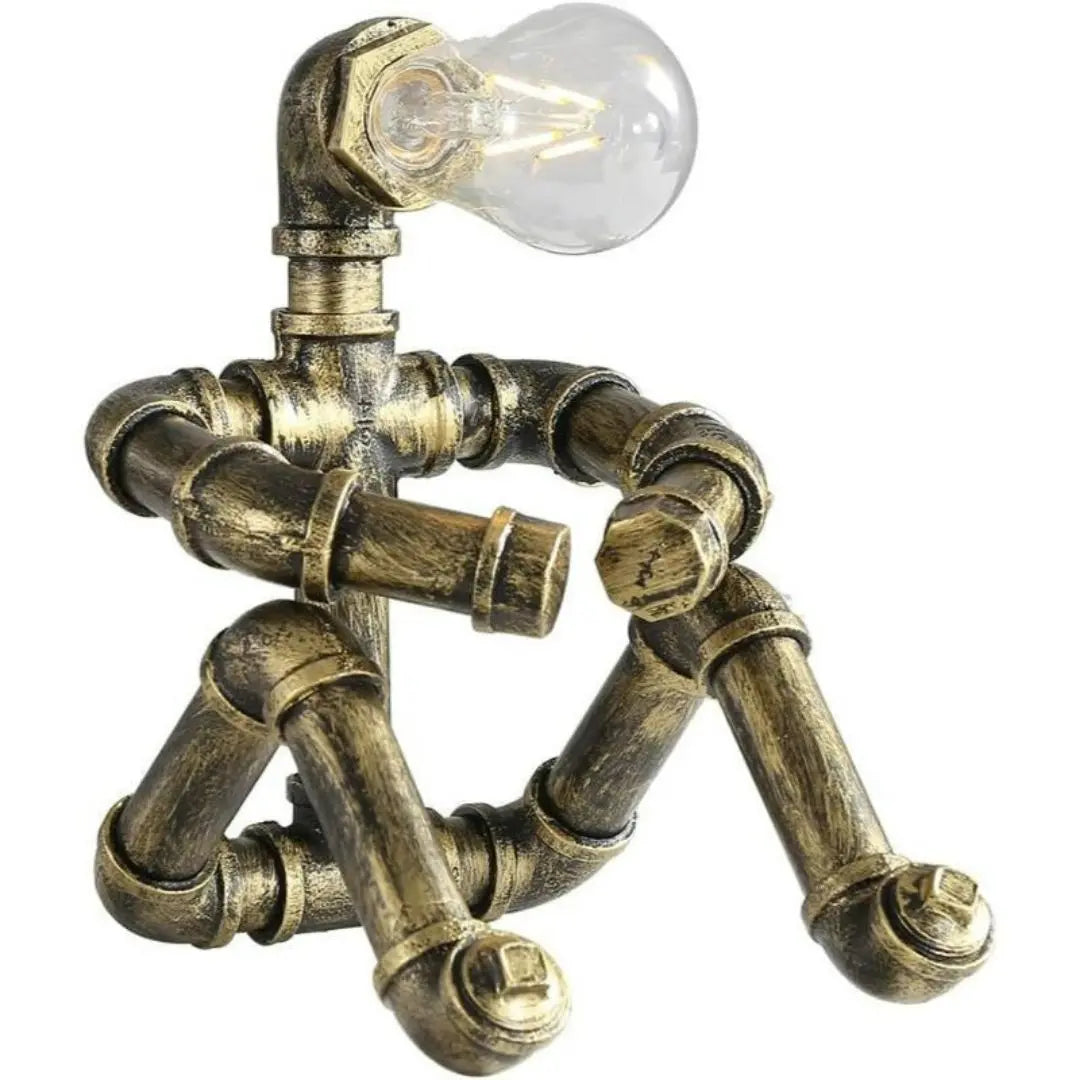Royallure Steampunk Robot Pipe Table Lamp – Industriell Järnskulptur med E27-sockel
