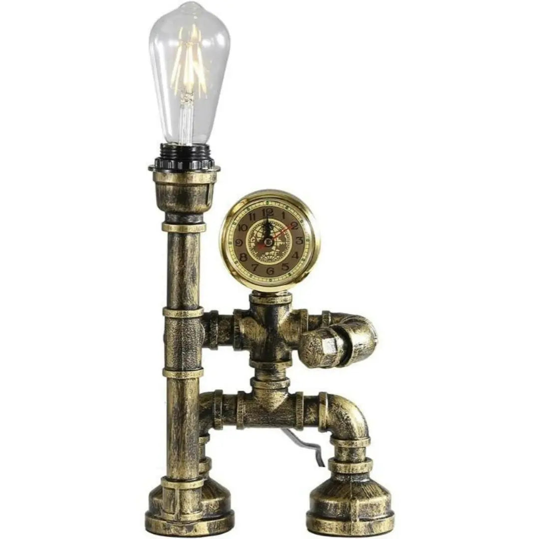 Royallure Steampunk Robot Pipe Table Lamp – Industriell Järnskulptur med E27-sockel