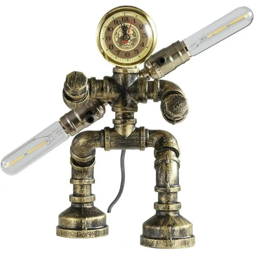 Royallure Steampunk Robot Pipe Table Lamp – Industriell Järnskulptur med E27-sockel
