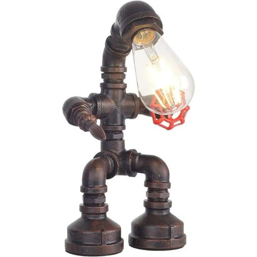 Royallure Steampunk Robot Pipe Table Lamp – Industriell Järnskulptur med E27-sockel