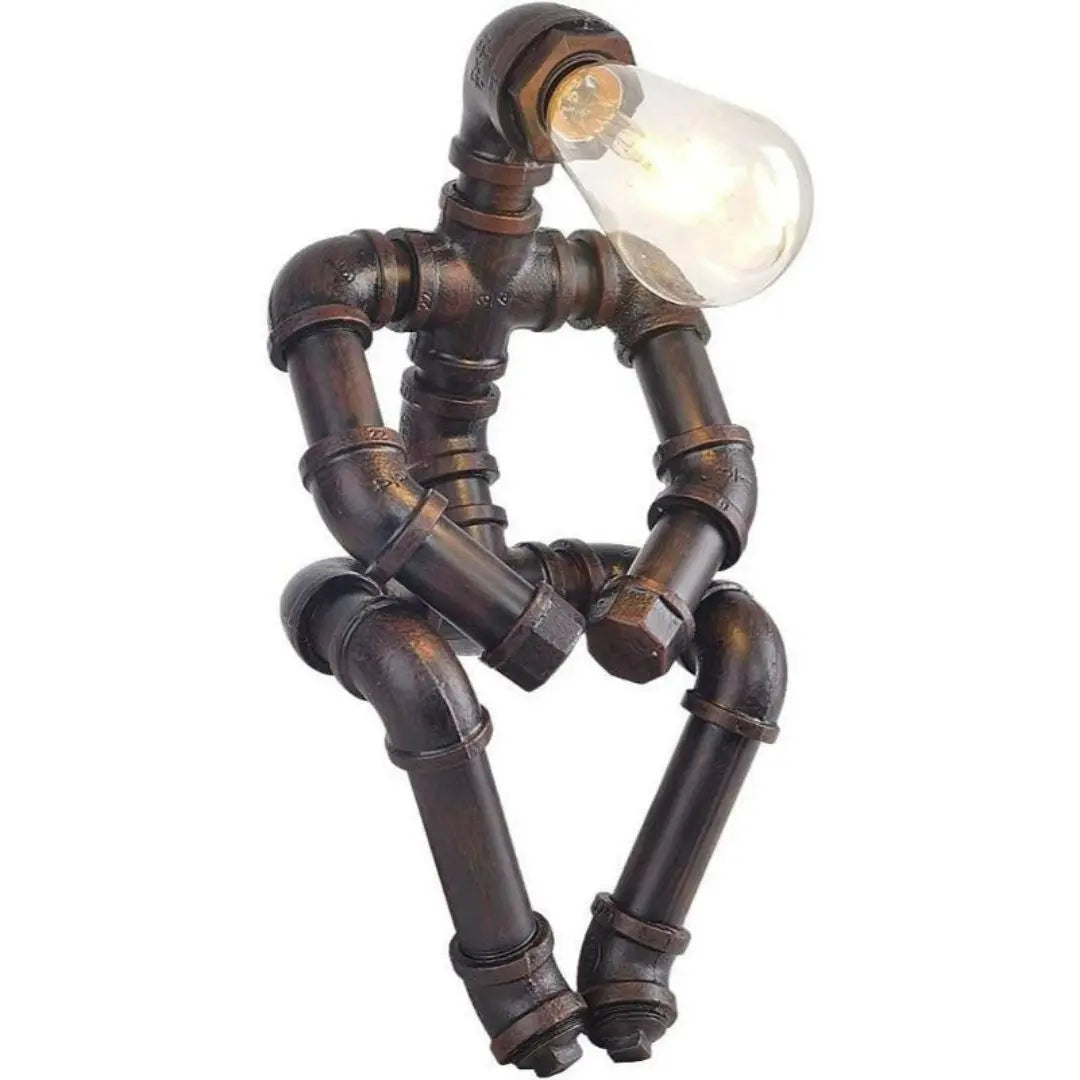 Royallure Steampunk Robot Pipe Table Lamp – Industriell Järnskulptur med E27-sockel