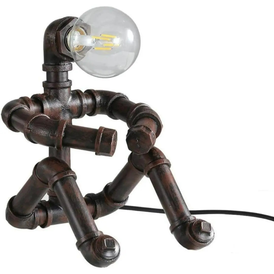 Royallure Steampunk Robot Pipe Table Lamp – Industriell Järnskulptur med E27-sockel