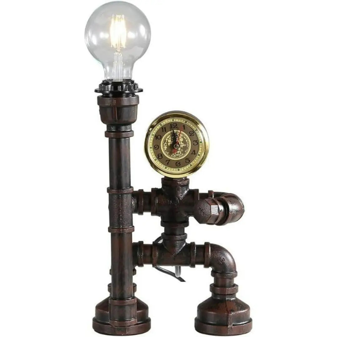 Royallure Steampunk Robot Pipe Table Lamp – Industriell Järnskulptur med E27-sockel