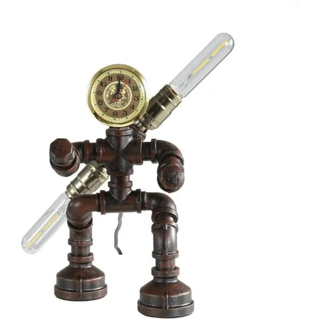 Royallure Steampunk Robot Pipe Table Lamp – Industriell Järnskulptur med E27-sockel