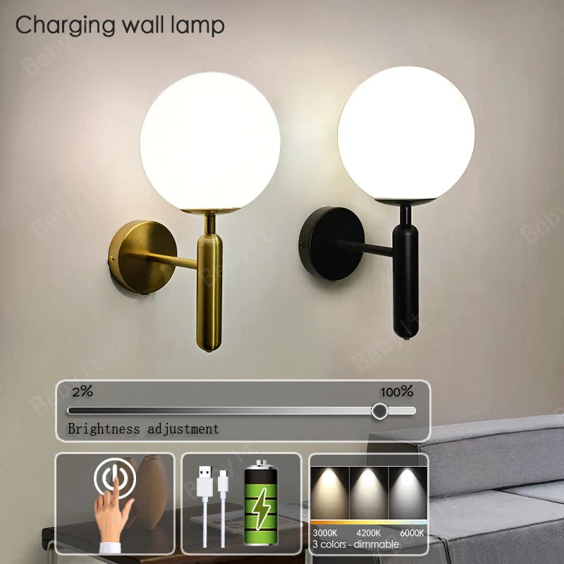 Royallure Touch Control Charging LED Vägglampa Trådlös Tri-Färg Dimmbar Sänglampa