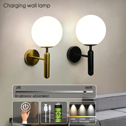 Royallure Touch Control Charging LED Vägglampa Trådlös Tri-Färg Dimmbar Sänglampa