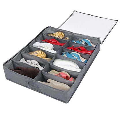 Royallure Under-Bed Skoväskor (2-Pack) – Dragkedjestängning, Rymmer 24 Par, Platsbesparande