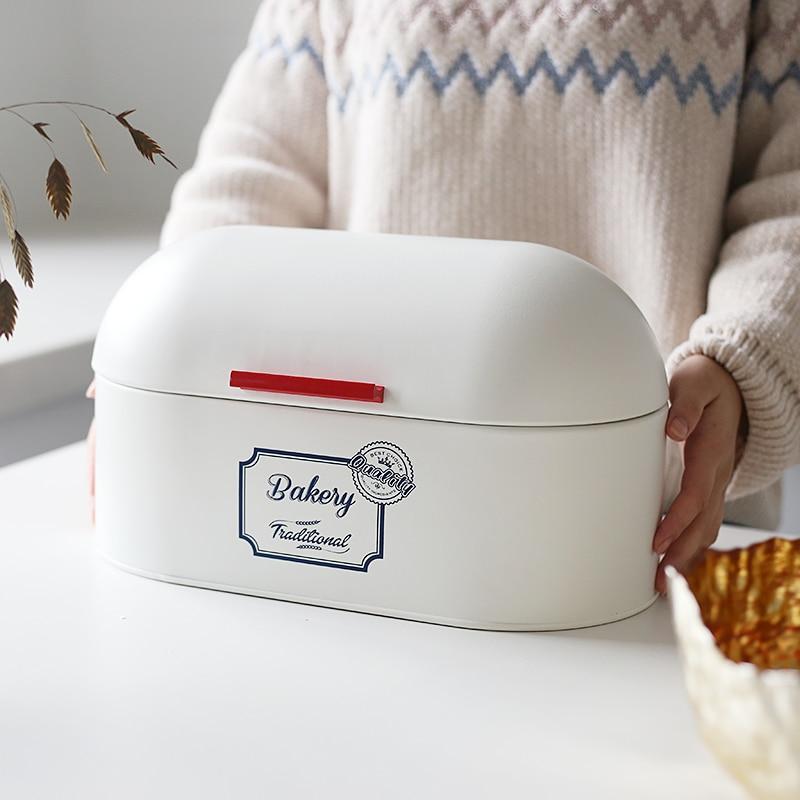 Royallure Vintage-Style Galvanized Iron Bread Box with Hinged Lid – Retro Bänkdisk Organisator