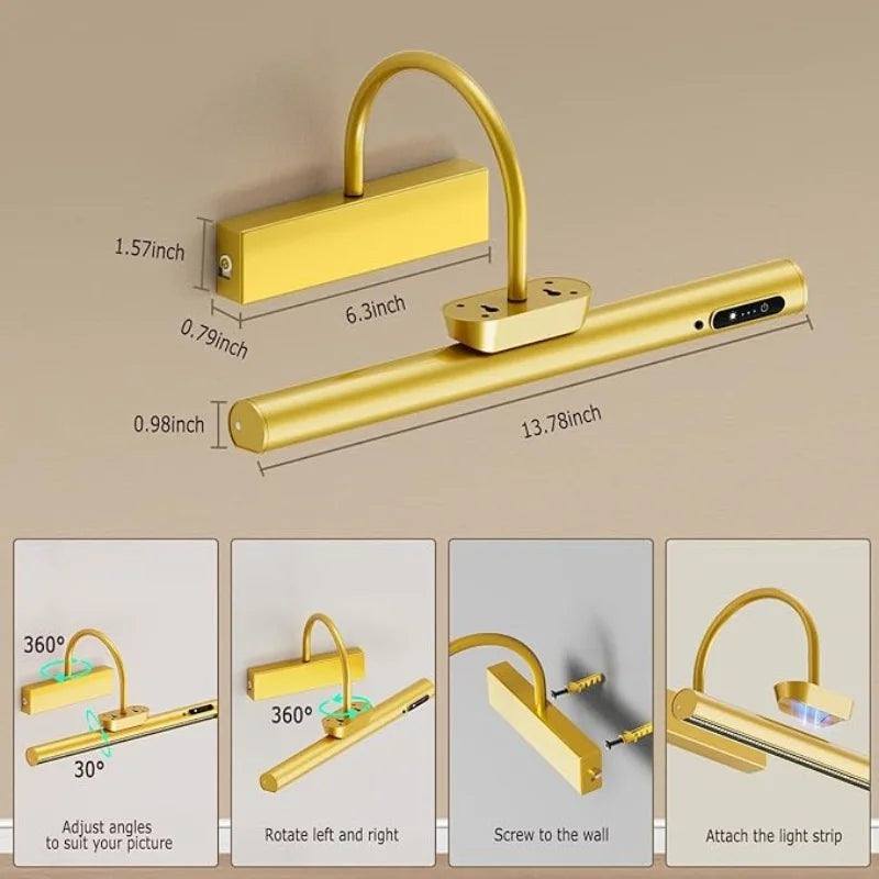 Royallure 4000mAh Trådlös Bildlampa med Fjärrkontroll, Uppladdningsbar Konstvägglampa