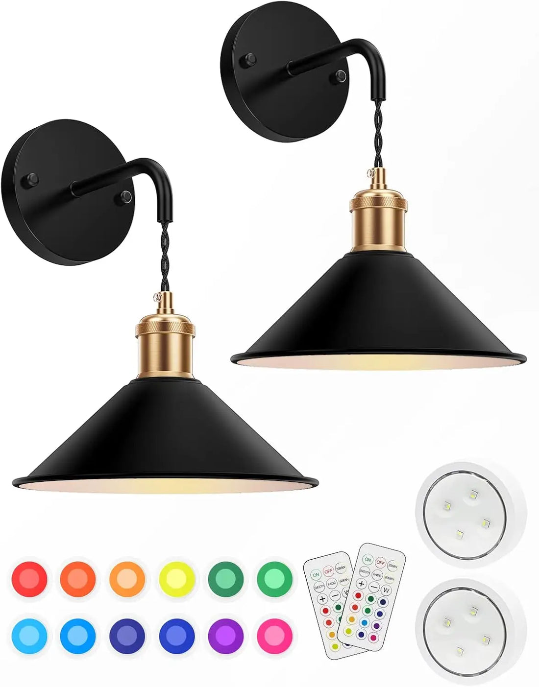 Royallure Trådlös Vägglampa Set om 2 med Fjärrkontroll – Dimmbar RGB Vägglampor med Timer &amp; Minne Funktion
