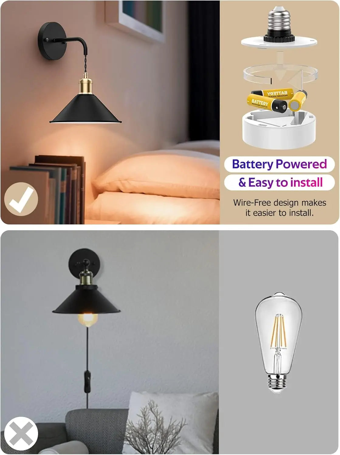 Royallure Trådlös Vägglampa Set om 2 med Fjärrkontroll – Dimmbar RGB Vägglampor med Timer & Minne Funktion