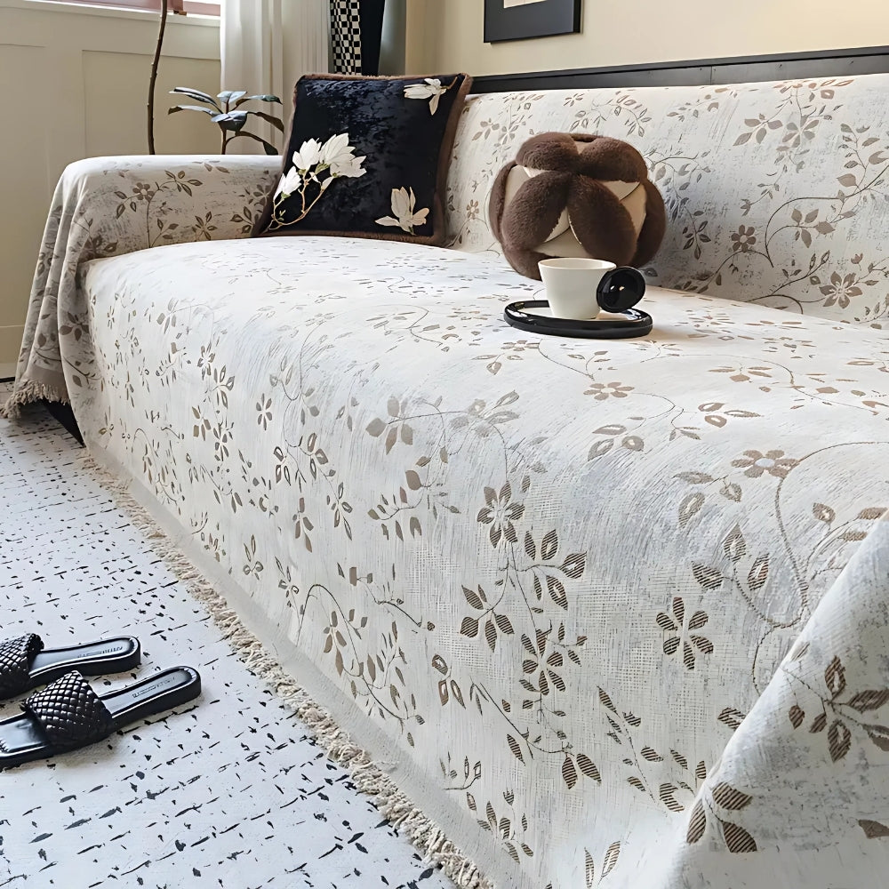 Rustik blomma elfenben blomster sofföverdrag