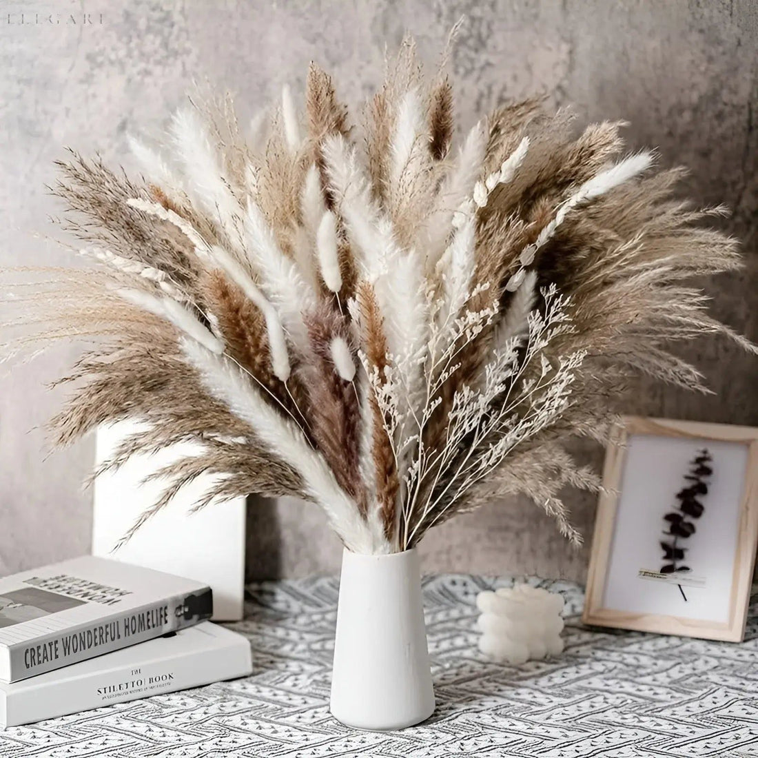 RusticPampas Dekor - Naturlig Fluffig Pampasgräs Boho Hem Blomsterarrangemang