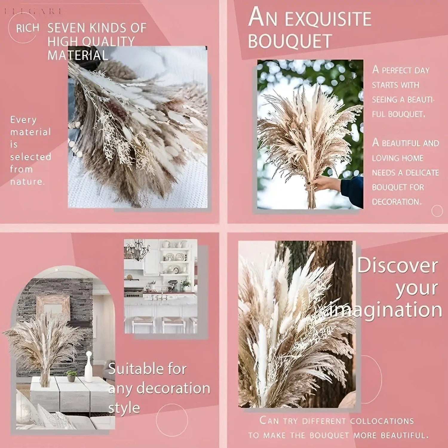 RusticPampas Dekor - Naturlig Fluffig Pampasgräs Boho Hem Blomsterarrangemang