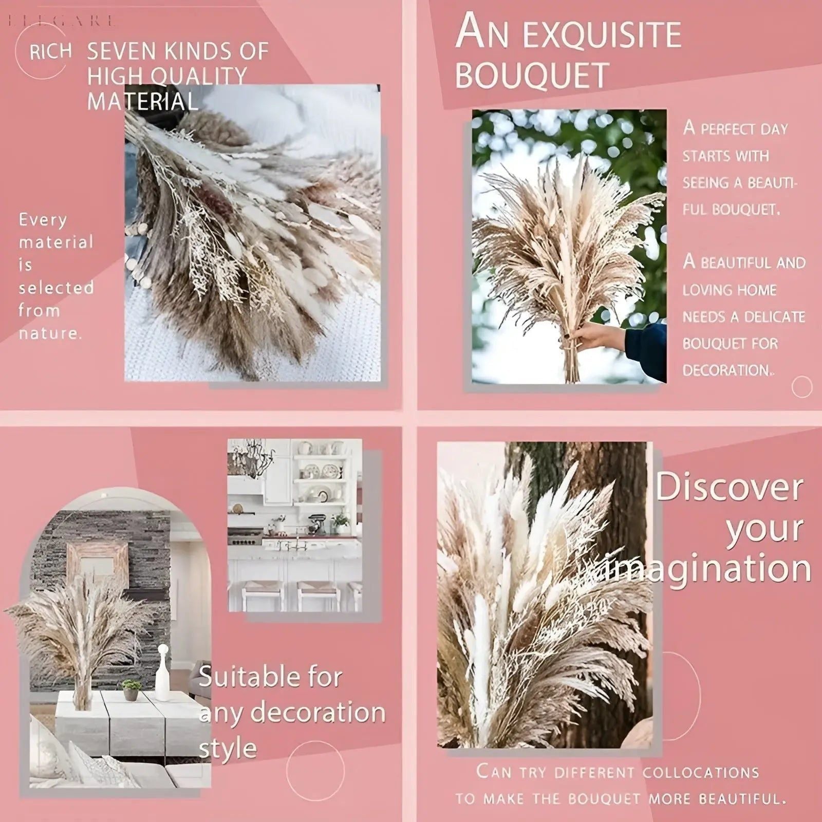 RusticPampas Dekor - Naturlig Fluffig Pampasgräs Boho Hem Blomsterarrangemang
