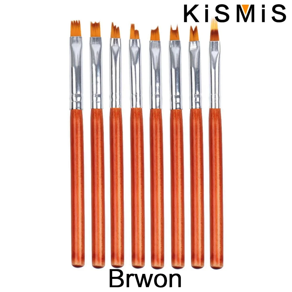 Carvallo-penselsæt NailMuse 8-pak | Fine detaljpenner til gel og neglekunst | Træhåndtag | Fås i 5 farver