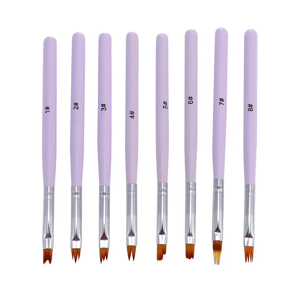 Carvallo-penselsæt NailMuse 8-pak | Fine detaljpenner til gel og neglekunst | Træhåndtag | Fås i 5 farver