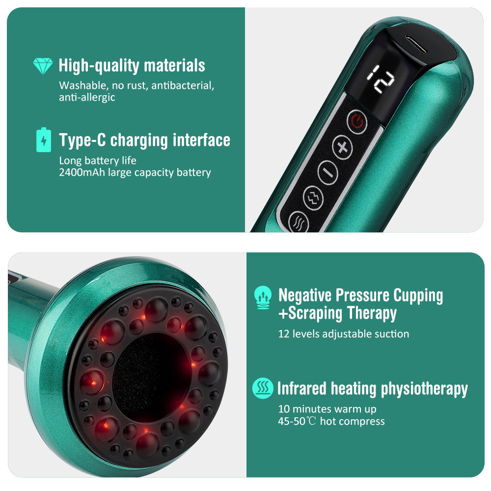 Elektrisk cup-massager – vakuum-sug gua sha med infraröd värme för anti-cellulit och kroppsnedskärningsterapi
