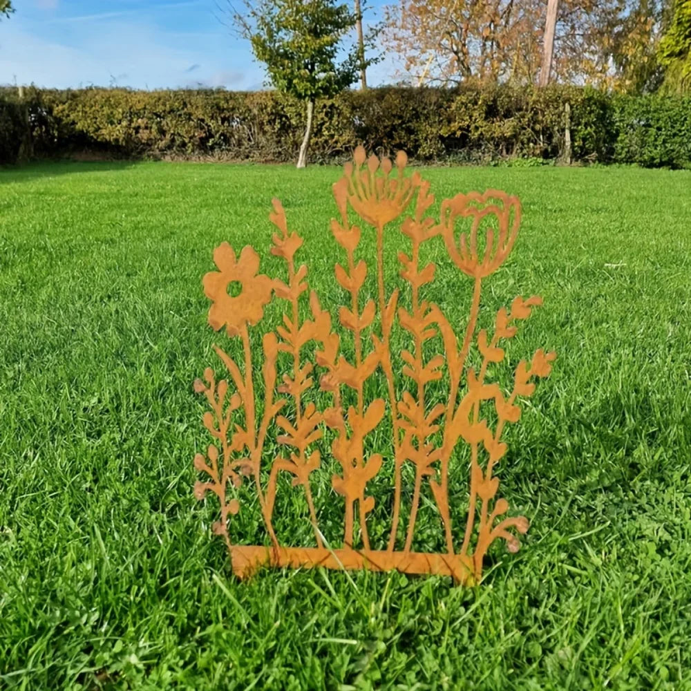Carvallo Metall-Trädgårdspinne Vildblomma | Rostutseende Vintage-Gul | För rabatter, krukor &amp; väggar | Hantverkad landshusstil