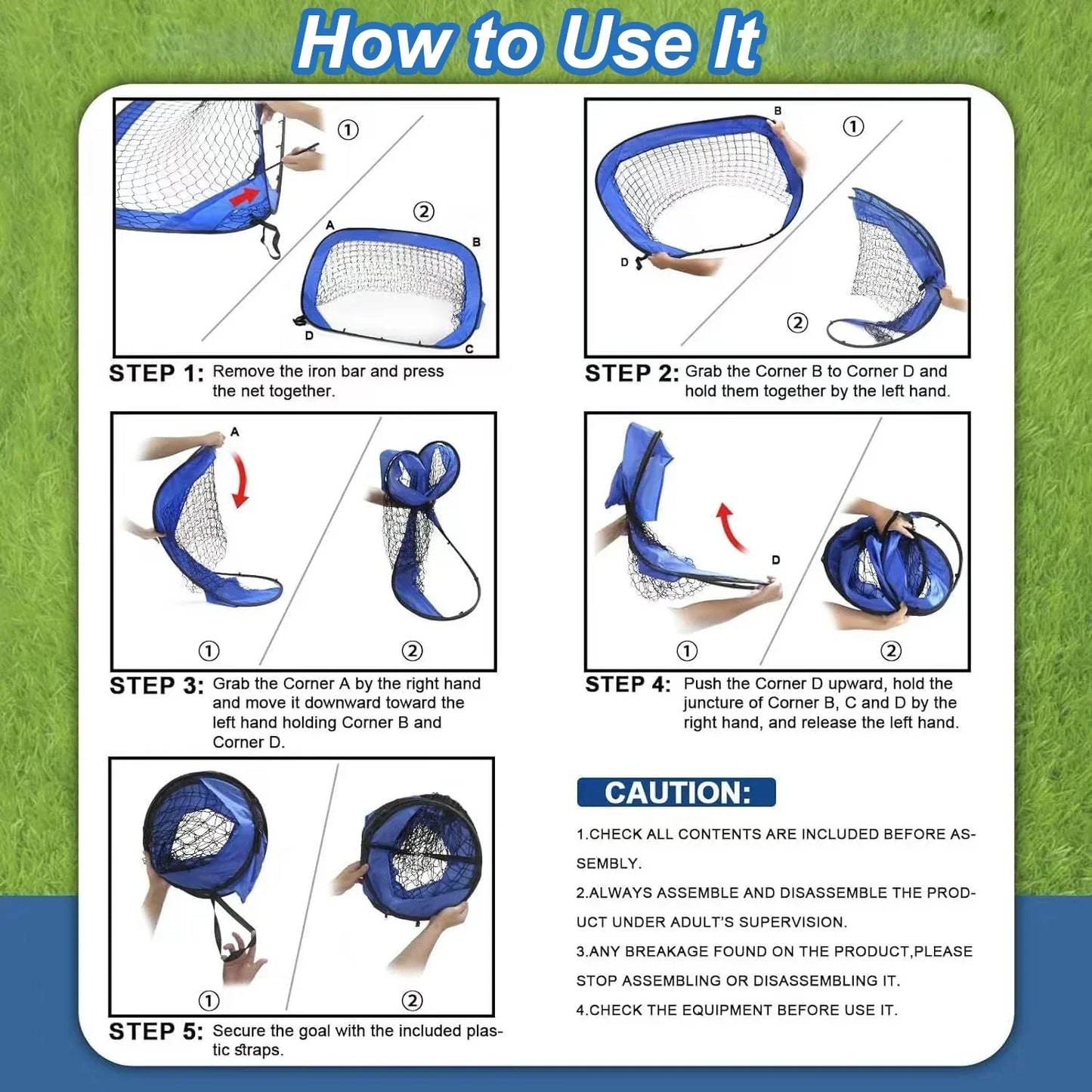 Carvallo Fotbollsmål för barn | Fällbart & Bärbart | 4-i-1 Träningsmål | 120x80x80 cm