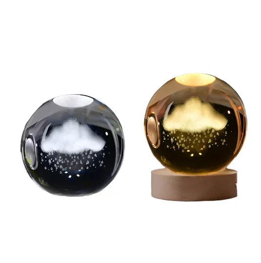 LumiCrystal - 3D LED Nattljus med Stjärnprojektor och Träbas