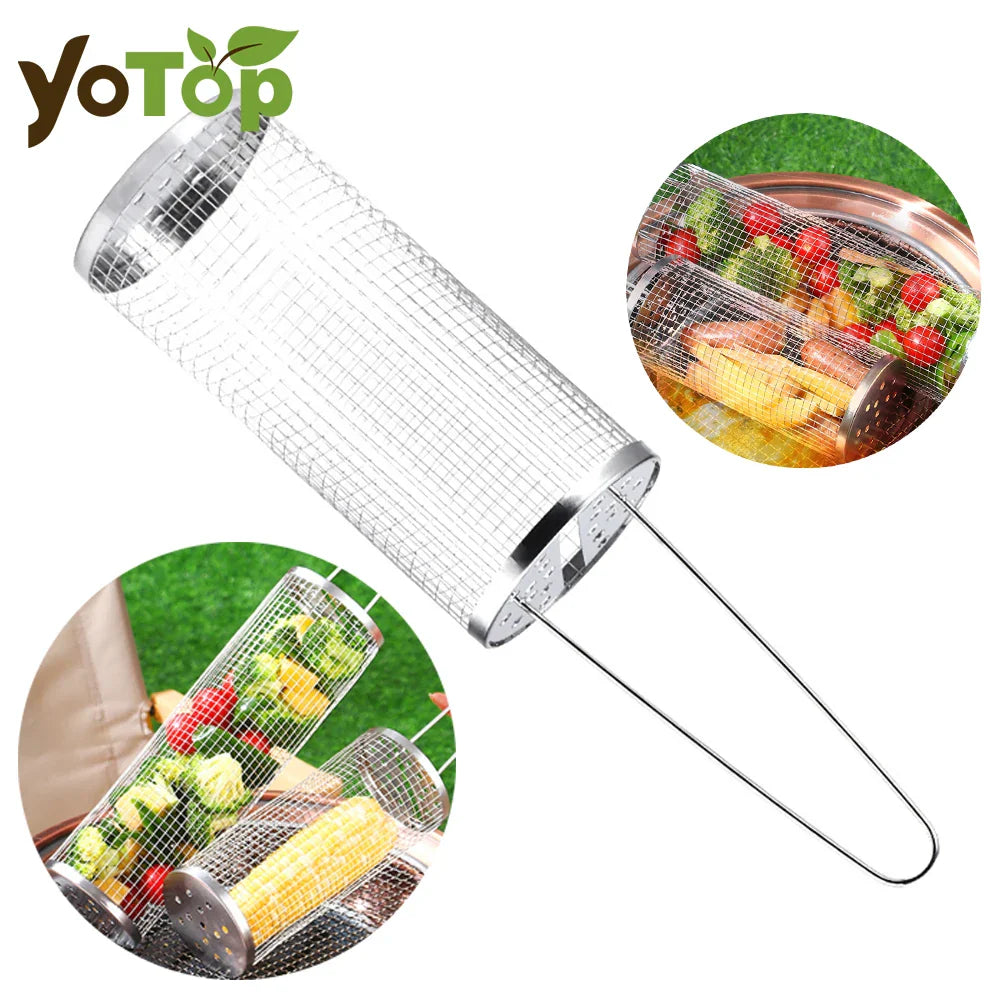 Carvallo ProMesh Grillkorb rostfritt stål | Värmebeständig & med ergonomiskt handtag | För kött, grönsaker & mer | 37/47 cm | Direkt över glöd