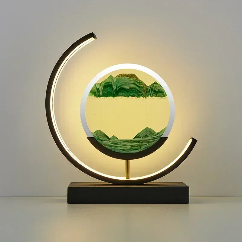 Soluna Drift | LED-bordslampa med rörlig sandbild &amp; 3D-timerglas-effekt