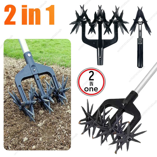 Carvallo DuoTill 2-i-1 Markventilator & Trädgårdskultivator | Handvertikaler för Gräs & Rabatter | Lätt & Flexibel | 26,5 x 23,5 x 13,5 cm