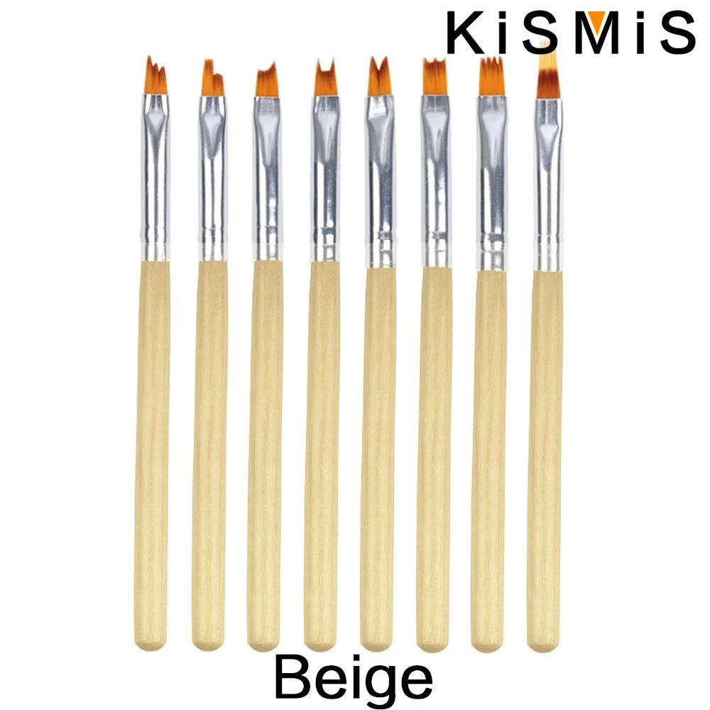 Carvallo-penselsæt NailMuse 8-pak | Fine detaljpenner til gel og neglekunst | Træhåndtag | Fås i 5 farver