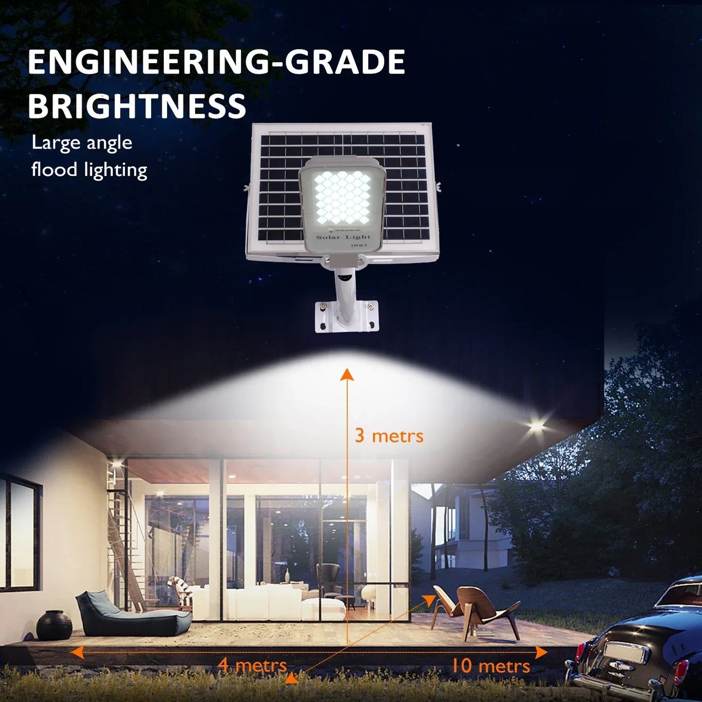 Carvallo Solar Security Light 250W | IP67 Vattentålig | Med Fjärrkontroll | Vägg- & Gatubefästning