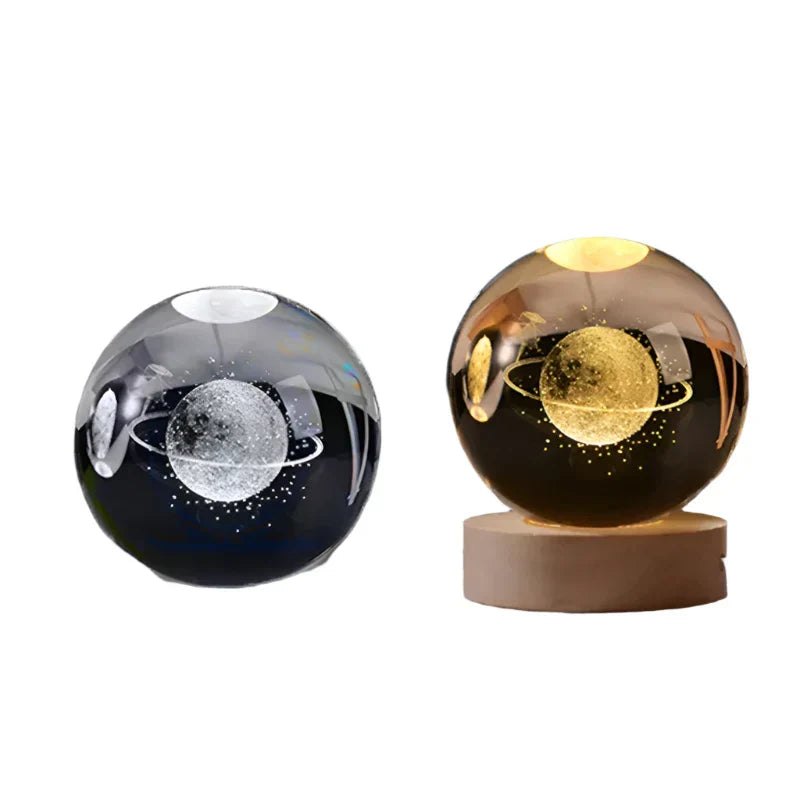 LumiCrystal - 3D LED Nattljus med Stjärnprojektor och Träbas