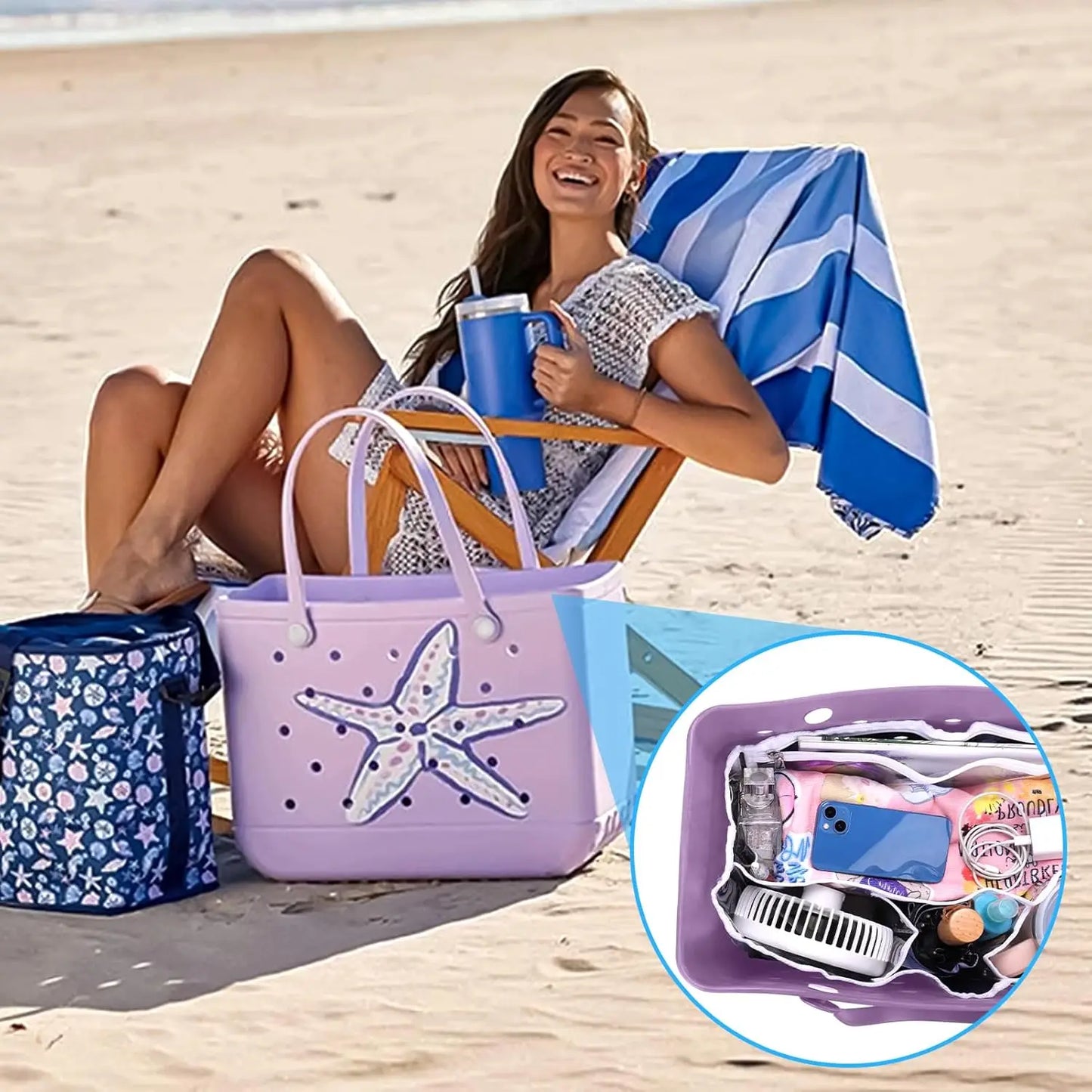 Carvallo Väska-Organizer för Strandväskor | Vattentålig & Lätt | Med Dragkedjefack & Flera Fack | Passar för Bogg Bag XL