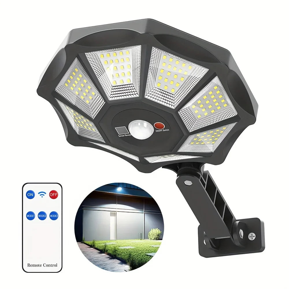 Carvallo OctaBeam | 168 LED Solarlampa | 360° Vidvinkel | IP65 | Med fjärrkontroll & Rörelsesensor