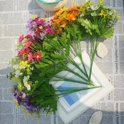 Kunstblommor bukett Floraviva Daisy | 7 grenar med 28 tusenskönshuvuden | Sidenutseende | För bordsdekoration, bröllop &amp; hem